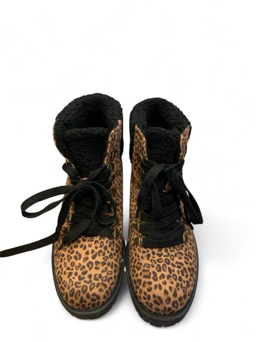 Women's Leopard Print Lace-Up Ankle Boots - Black Trim